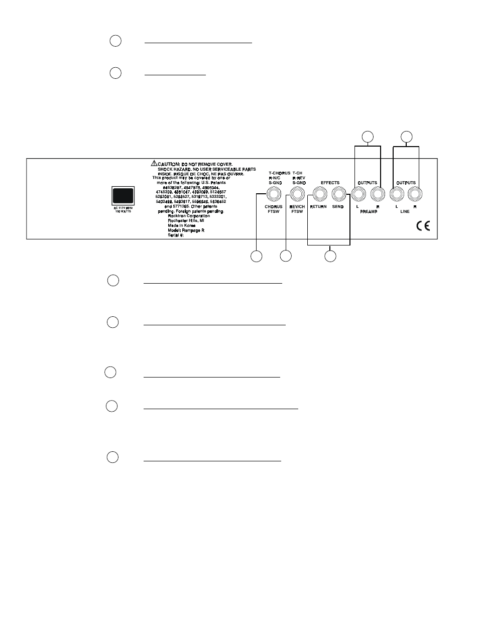 Rear panel, Agx™ (automatic gain expander) | Rocktron Rampage R120 User Manual | Page 7 / 8