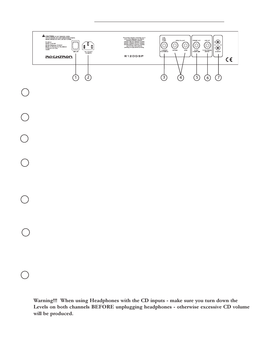 Back panel | Rocktron Rampage R120 DSP User Manual | Page 5 / 8