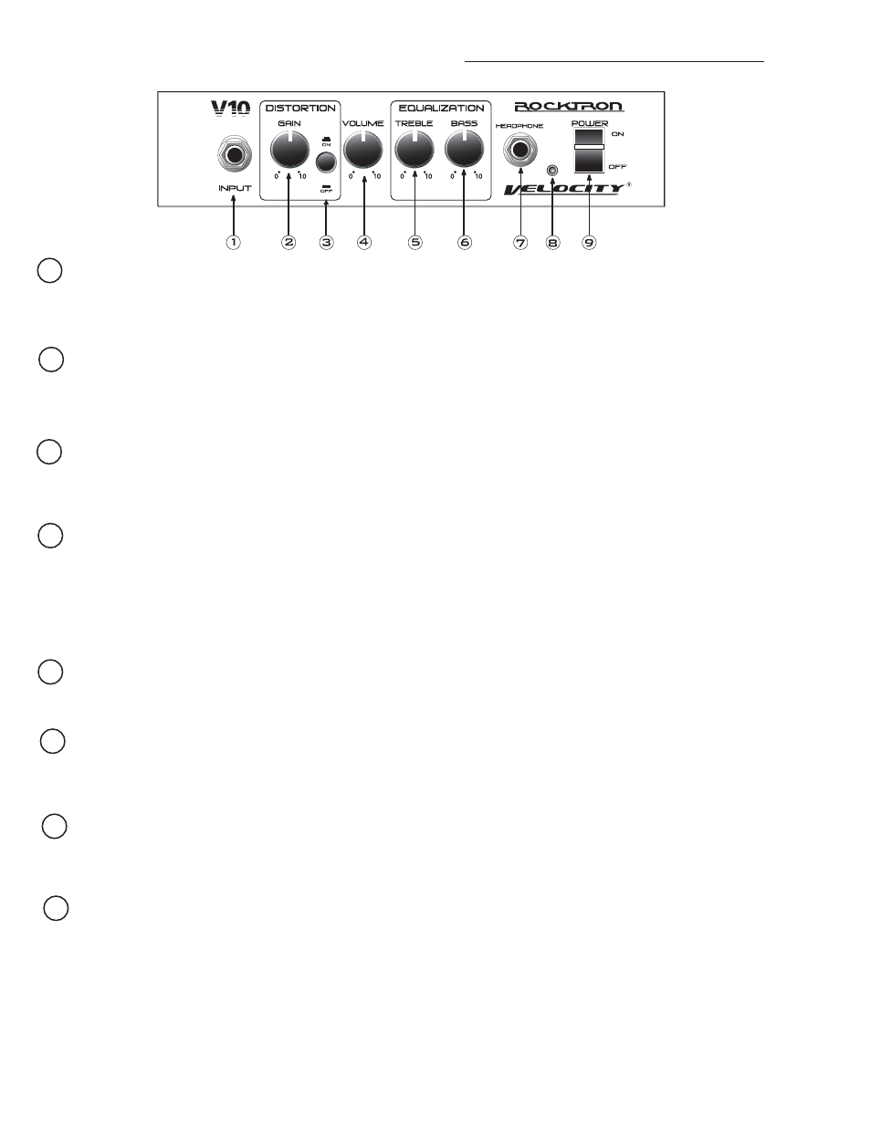 Front panel descriptions, Back side (not shown) | Rocktron Velocity V10 User Manual | Page 4 / 4