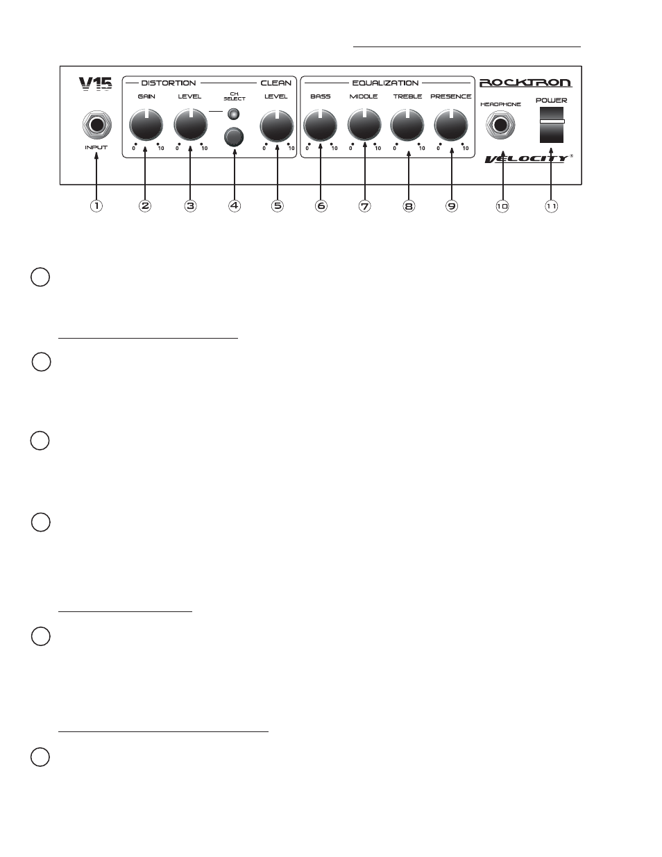 Front panel descriptions | Rocktron Velocity V15R User Manual | Page 4 / 8
