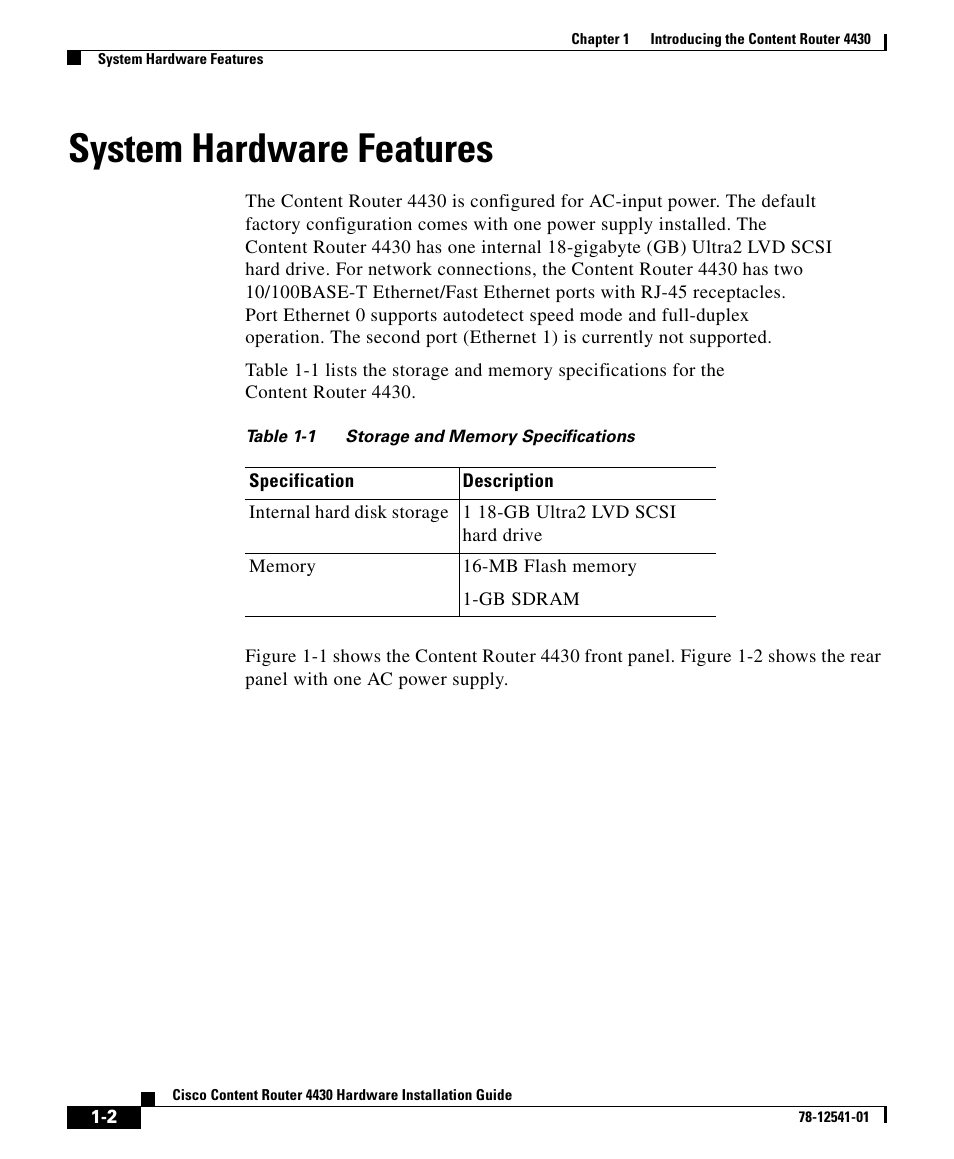 System hardware features | Cisco 4430 User Manual | Page 2 / 12