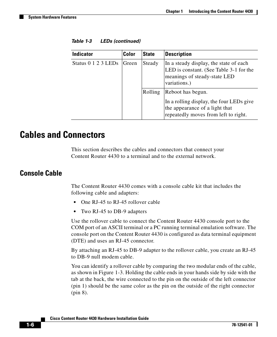 Cables and connectors, Console cable | Cisco 4430 User Manual | Page 6 / 12