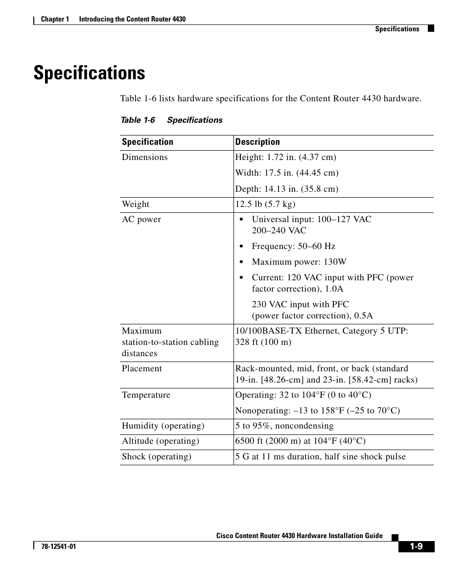 Specifications | Cisco 4430 User Manual | Page 9 / 12