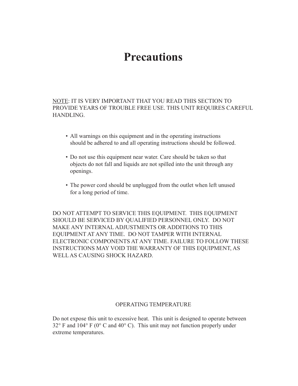 Precautions | Rocktron BASS15 User Manual | Page 3 / 8