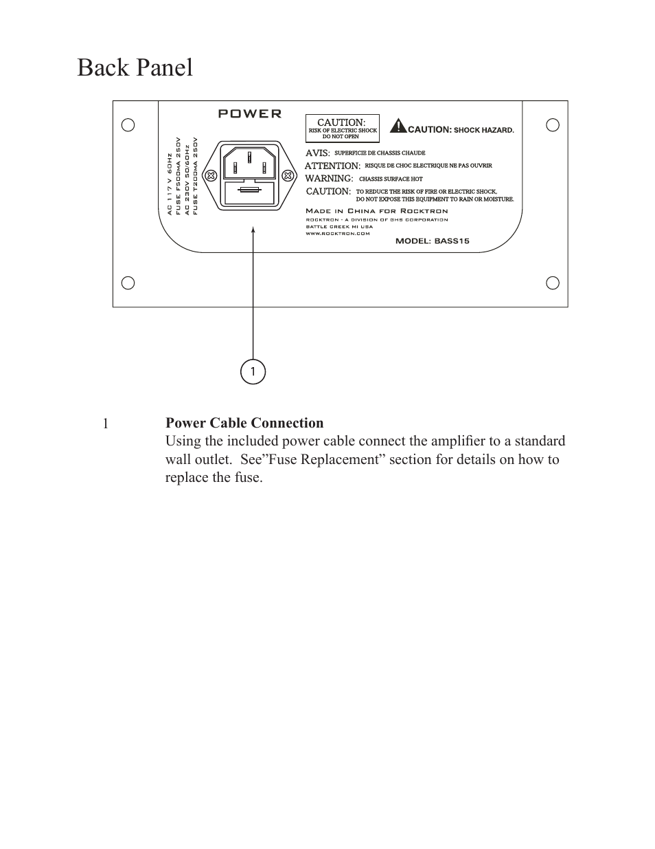 Back panel | Rocktron BASS15 User Manual | Page 5 / 8