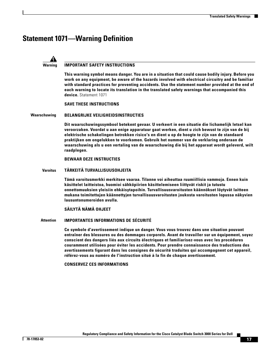 Statement 1071-warning definition, Statement 1071—warning definition | Cisco 3000 Series User Manual | Page 17 / 32