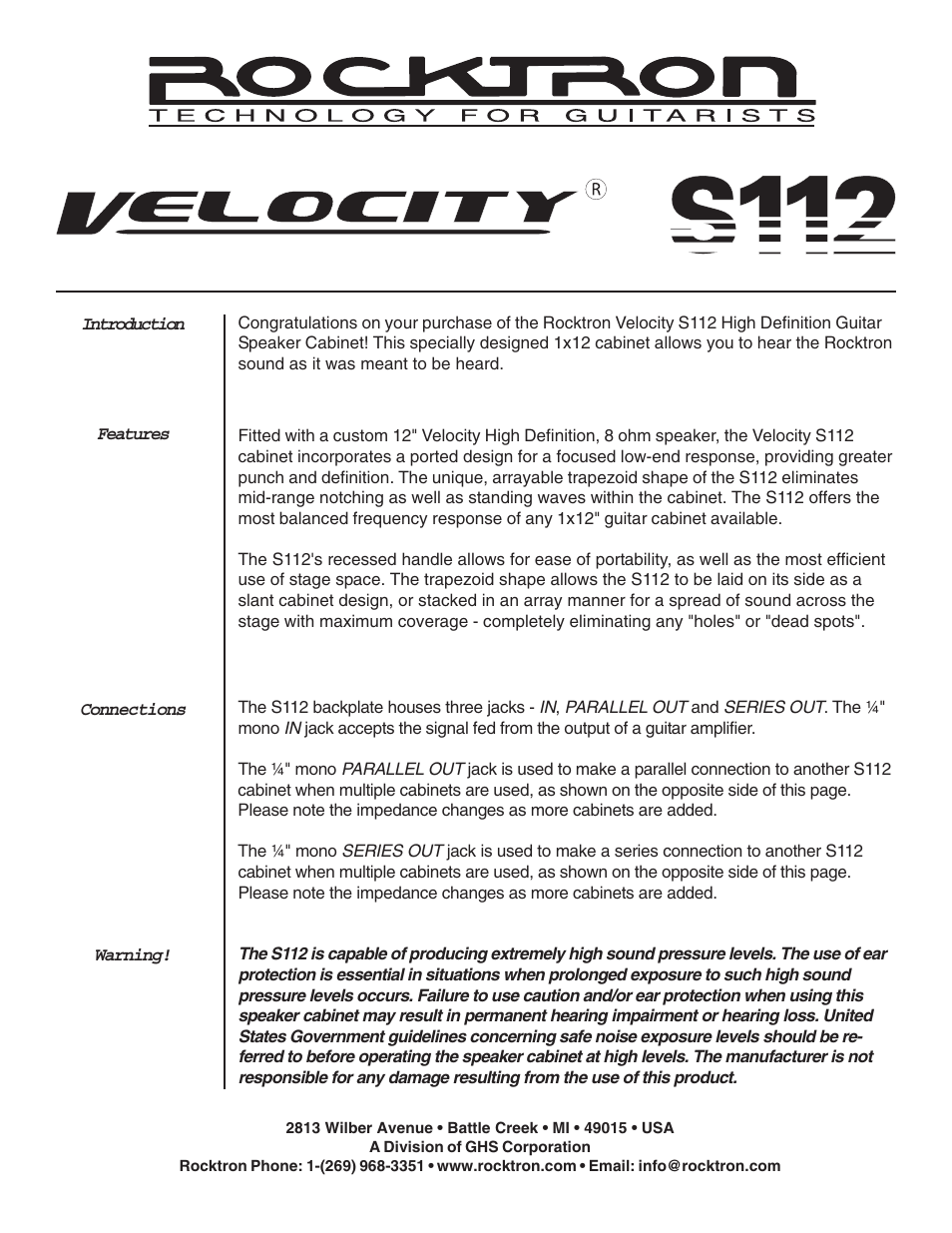 Rocktron S112 User Manual | 2 pages