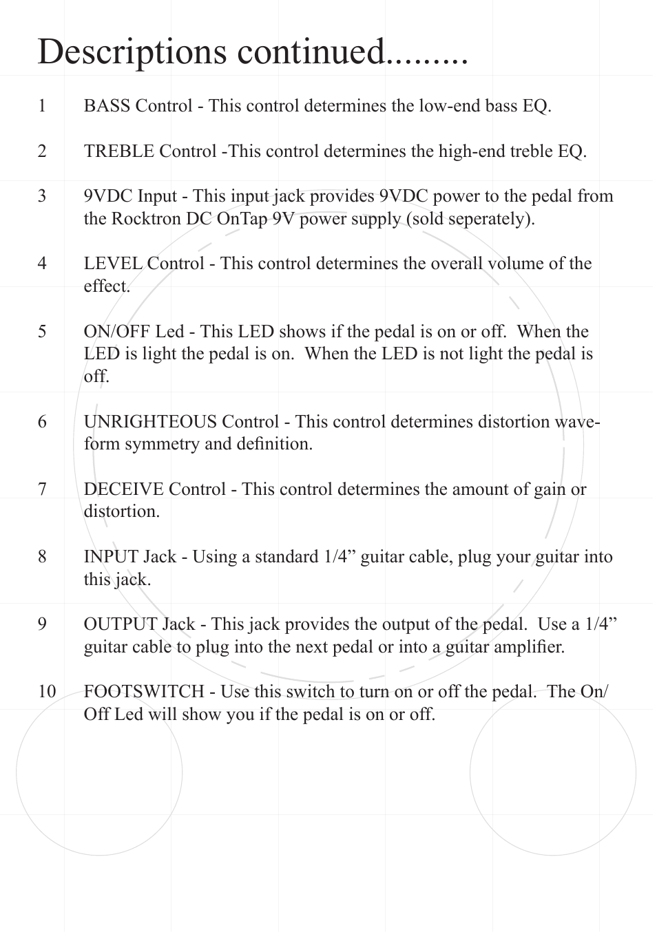 Descriptions continued | Rocktron Third Angel Distortion User Manual | Page 6 / 9