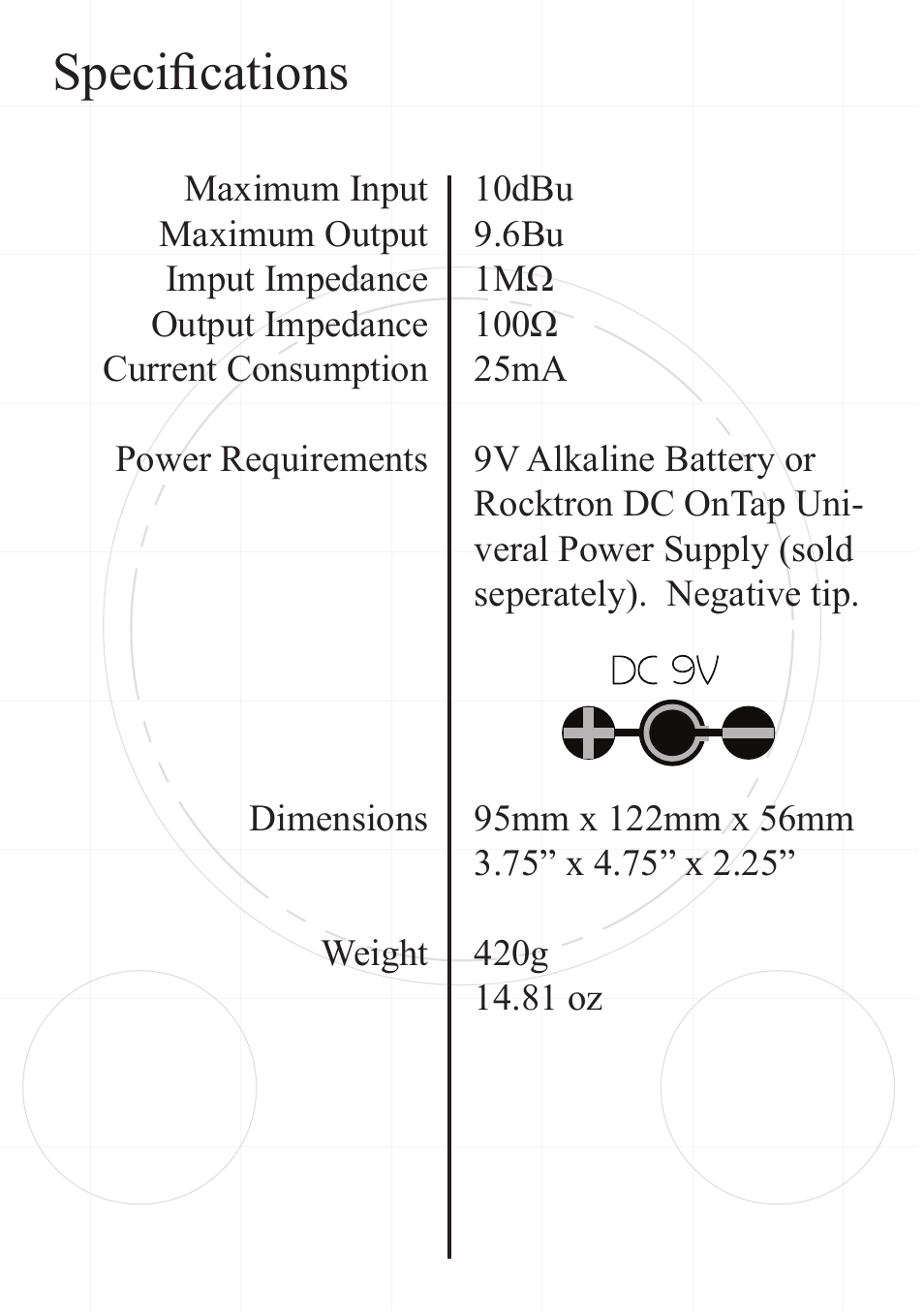 Specifications | Rocktron Guitar Silencer User Manual | Page 10 / 12