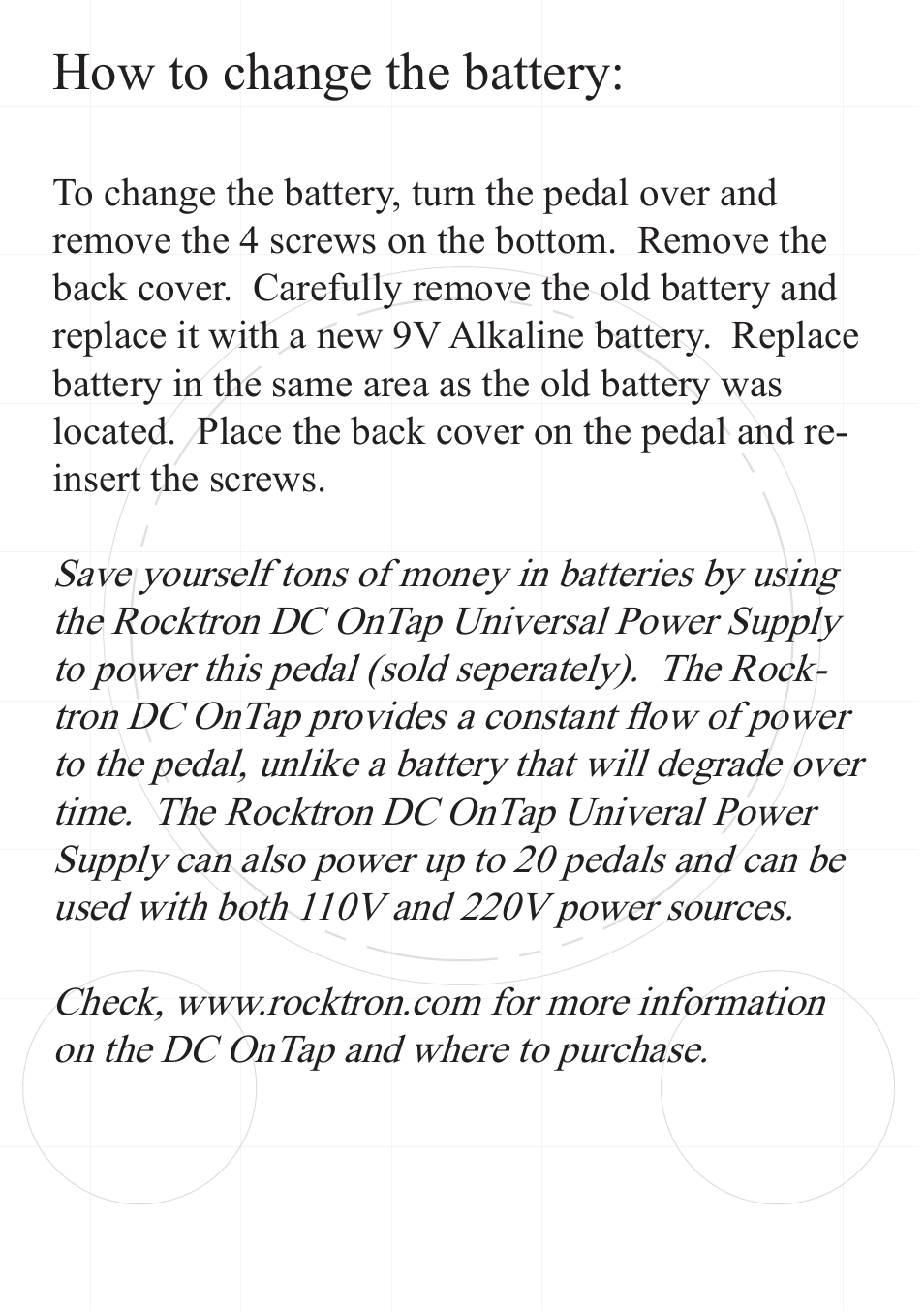 How to change the battery | Rocktron Guitar Silencer User Manual | Page 11 / 12