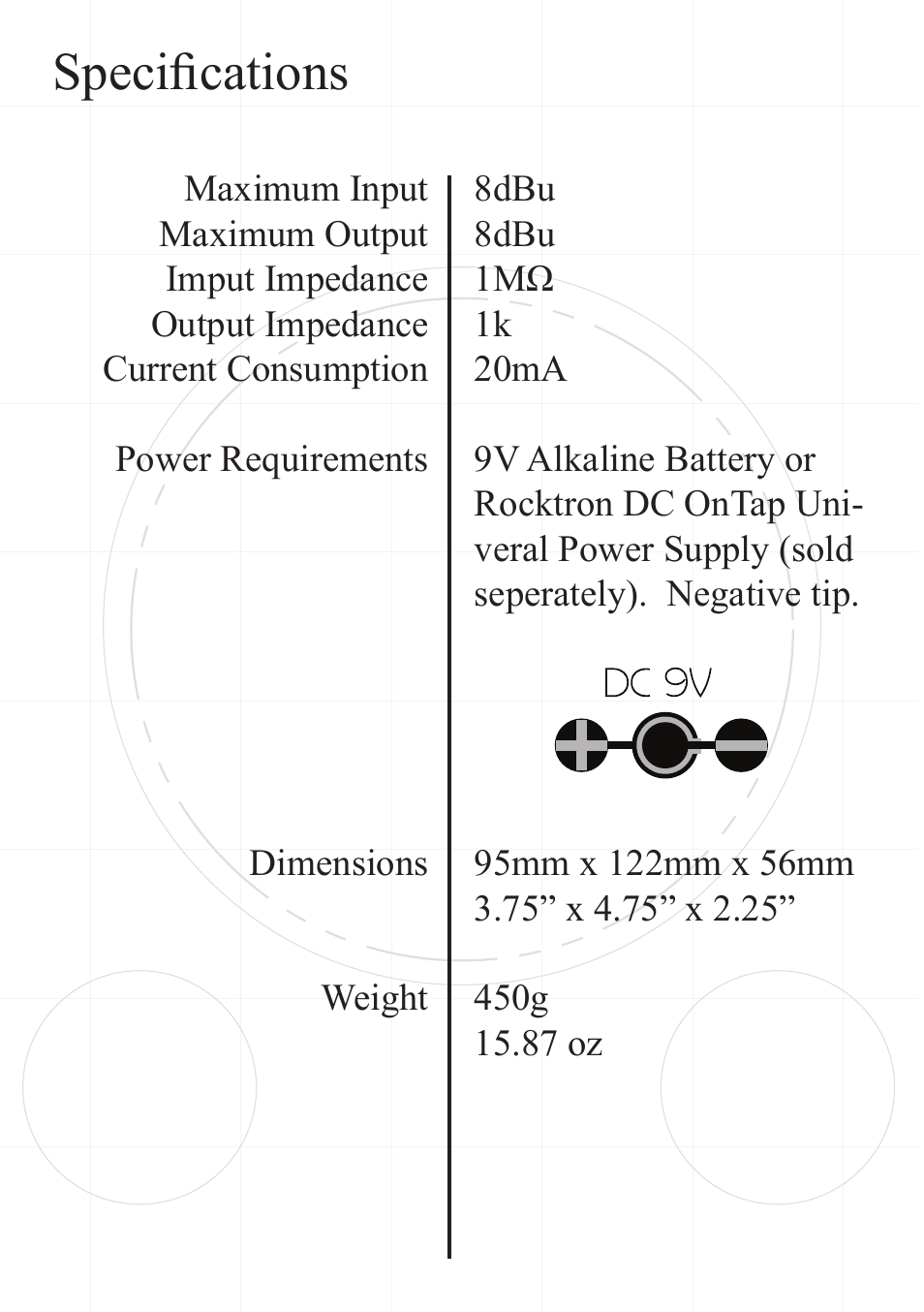 Specifications | Rocktron Metal Embrace Distortion User Manual | Page 10 / 12