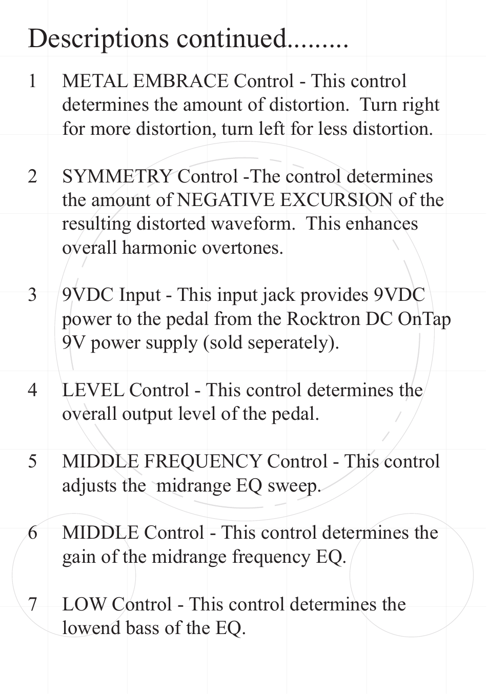 Descriptions continued | Rocktron Metal Embrace Distortion User Manual | Page 7 / 12