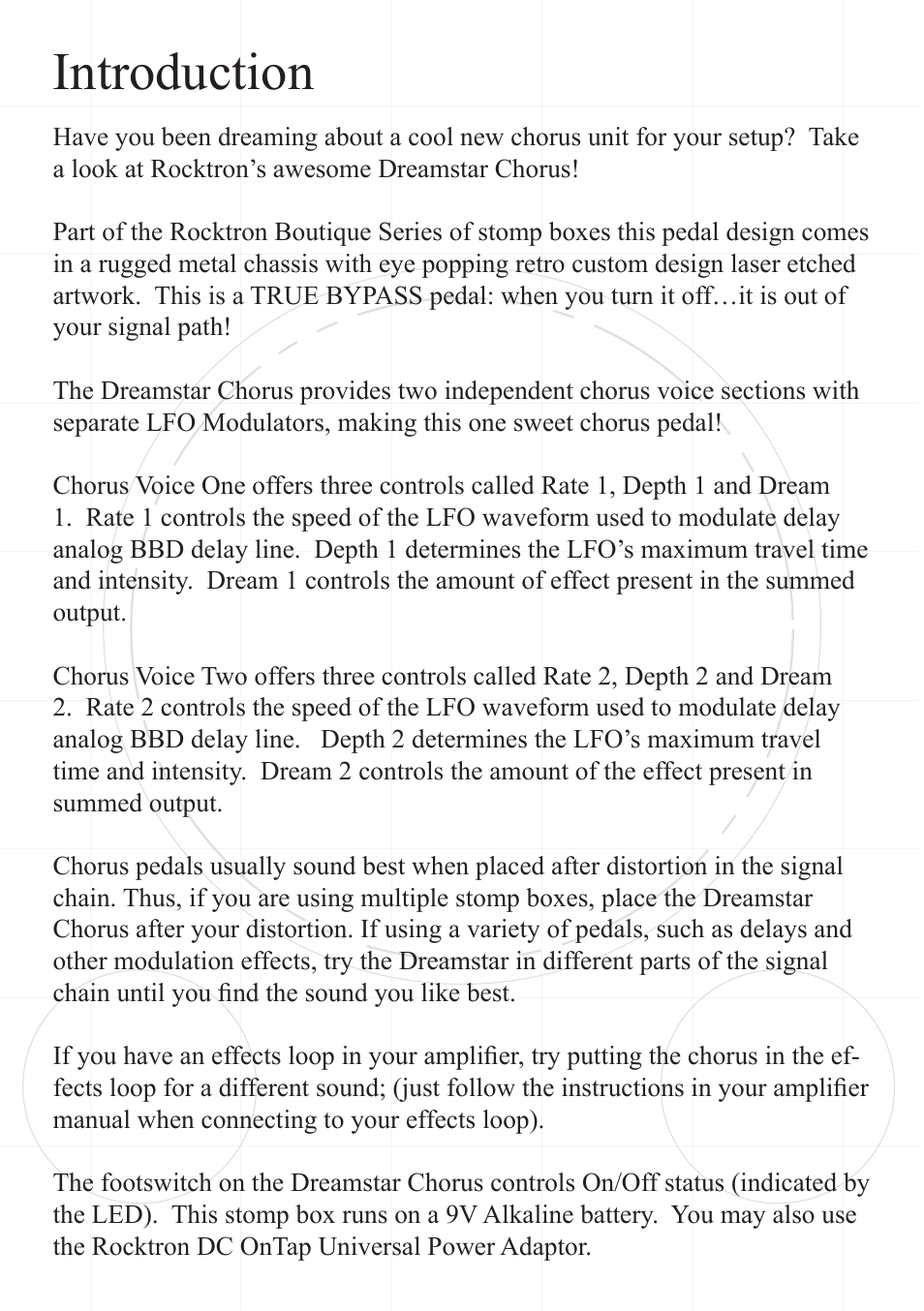 Introduction | Rocktron Dreamstar Chorus User Manual | Page 4 / 9
