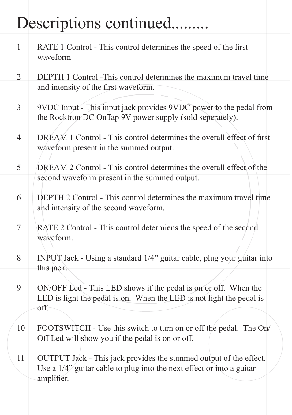 Descriptions continued | Rocktron Dreamstar Chorus User Manual | Page 6 / 9
