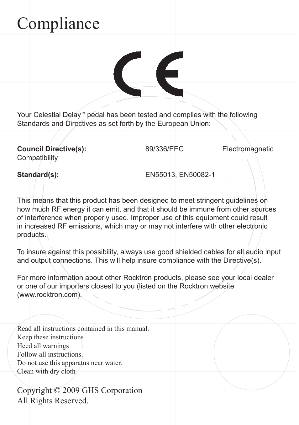 Compliance | Rocktron Celestial Delay User Manual | Page 2 / 9