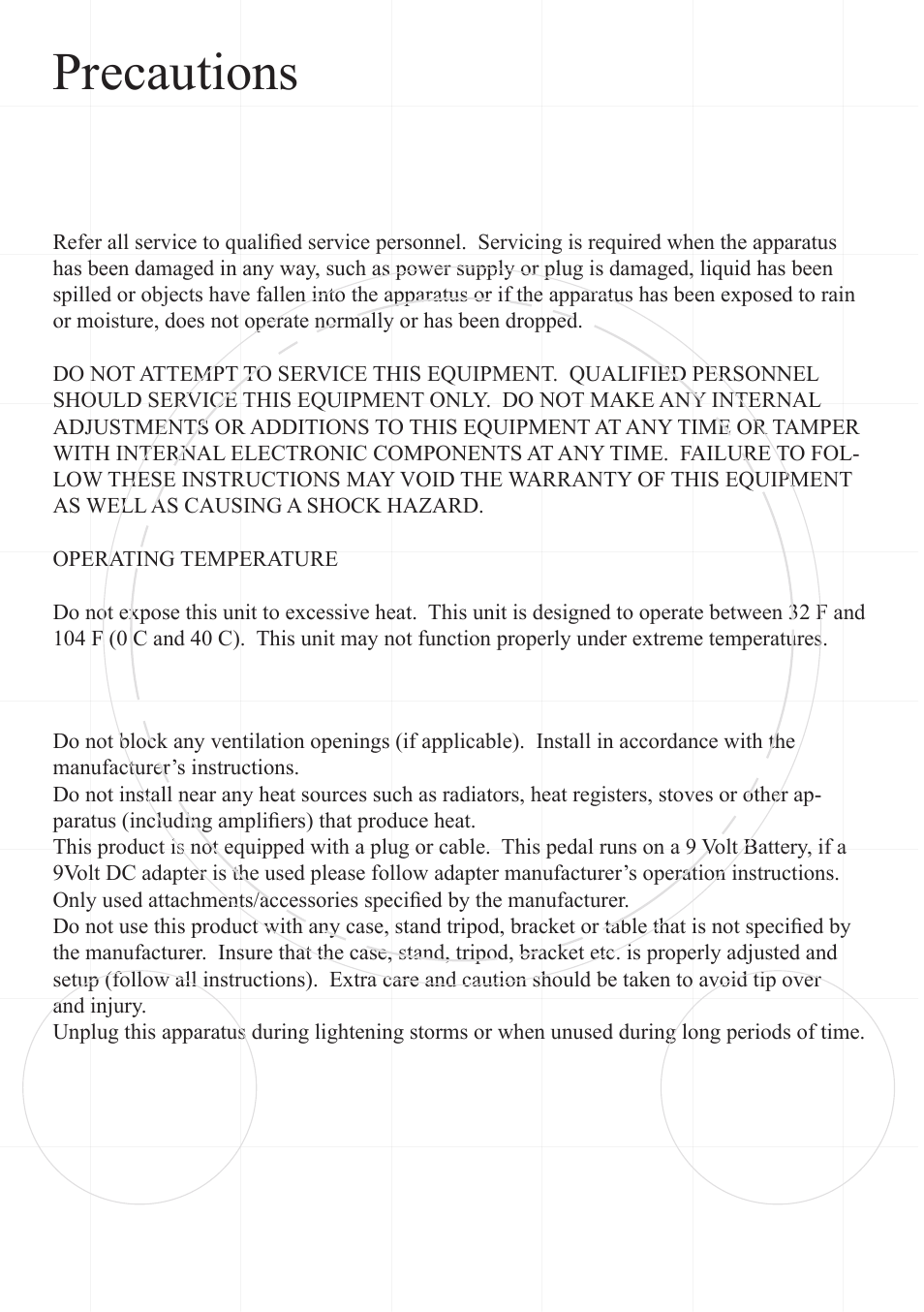 Precautions | Rocktron Celestial Delay User Manual | Page 3 / 9