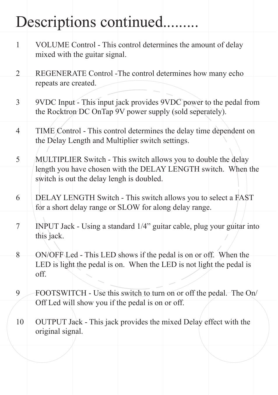 Descriptions continued | Rocktron Celestial Delay User Manual | Page 6 / 9