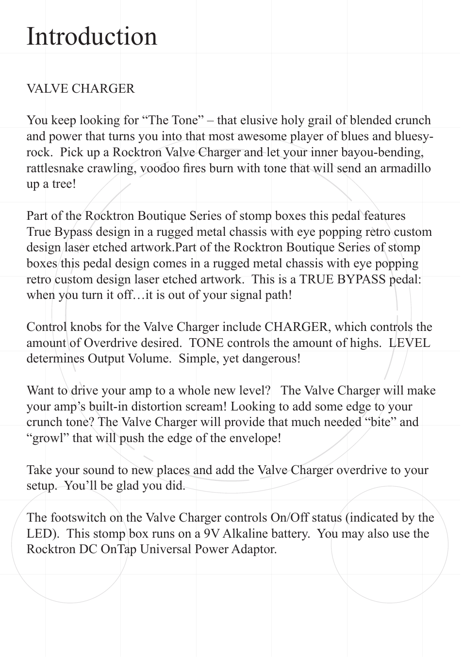 Introduction | Rocktron Valve Charger User Manual | Page 4 / 9