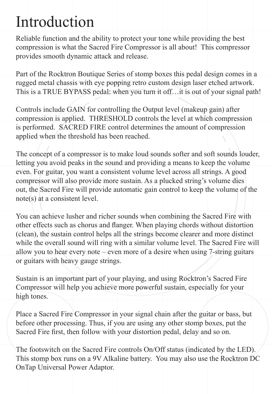 Introduction | Rocktron Sacred Fire Compressor User Manual | Page 4 / 9