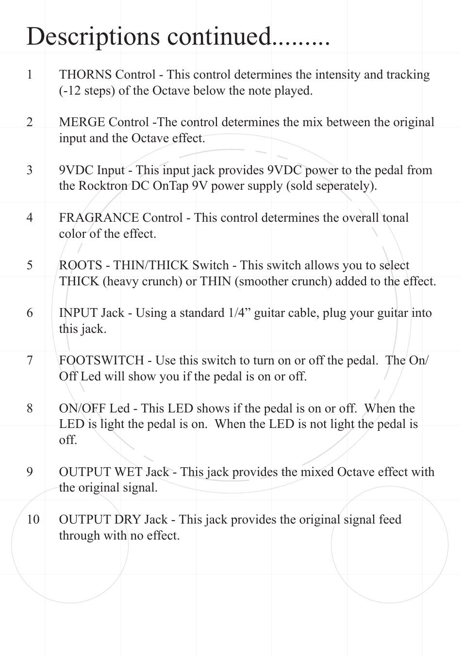 Descriptions continued | Rocktron Black Rose Octaver User Manual | Page 6 / 9