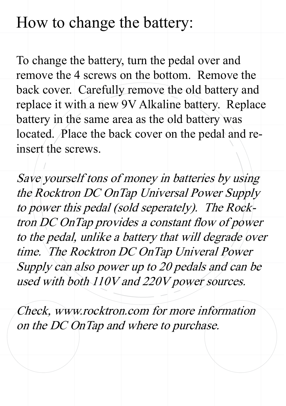 How to change the battery | Rocktron Cottonmouth Fuzz User Manual | Page 11 / 12