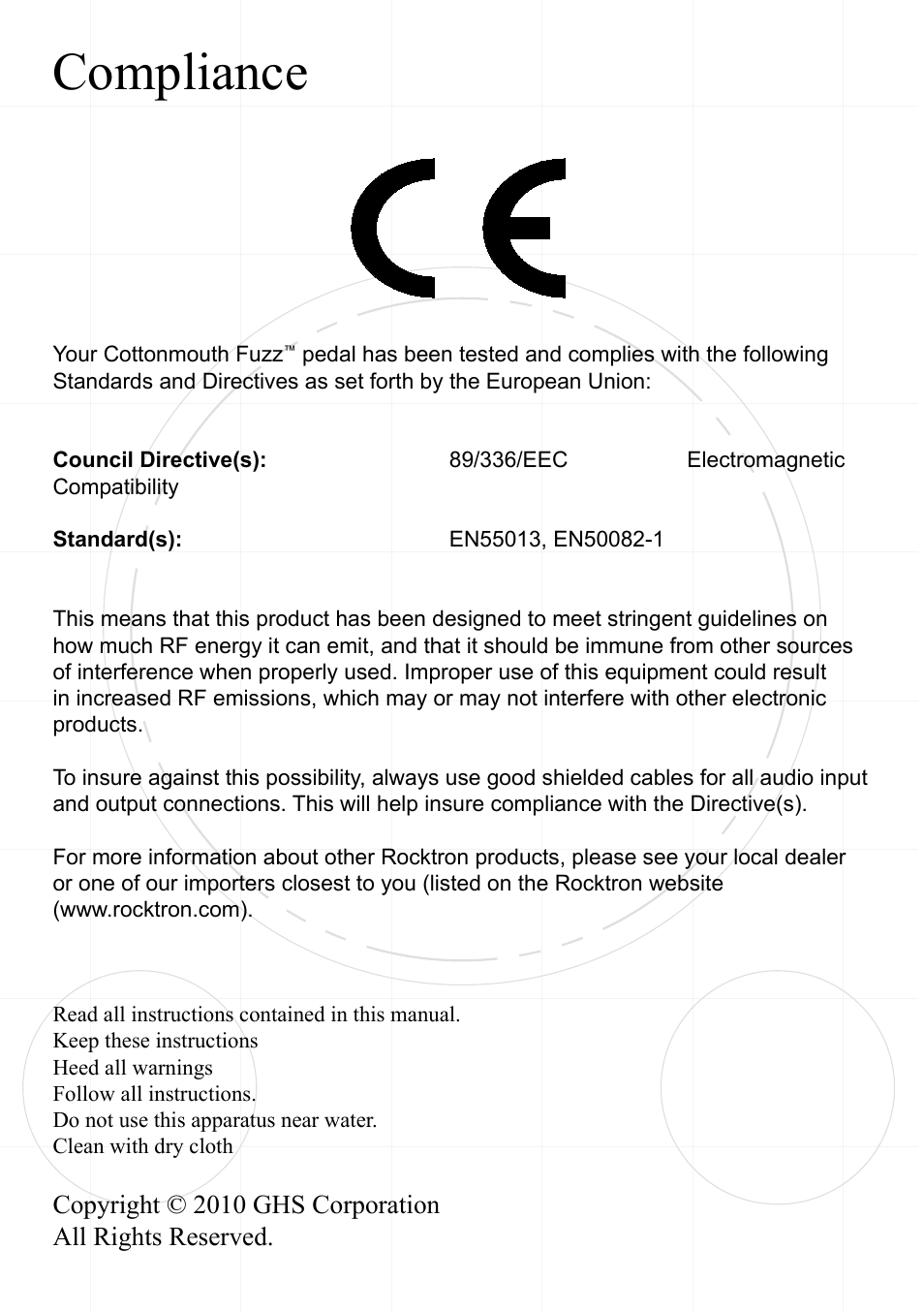 Compliance | Rocktron Cottonmouth Fuzz User Manual | Page 2 / 12