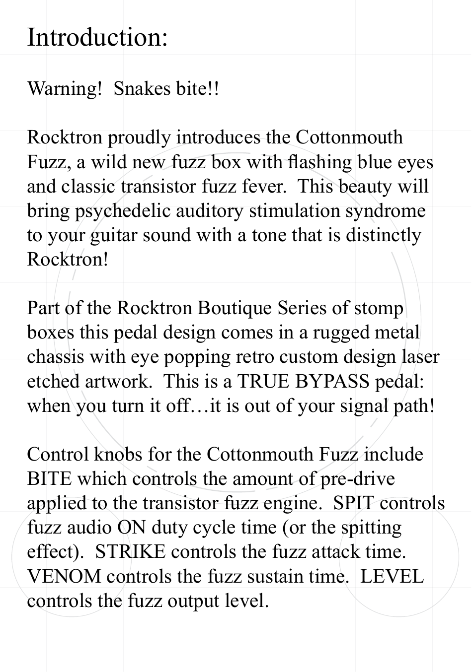 Introduction | Rocktron Cottonmouth Fuzz User Manual | Page 4 / 12