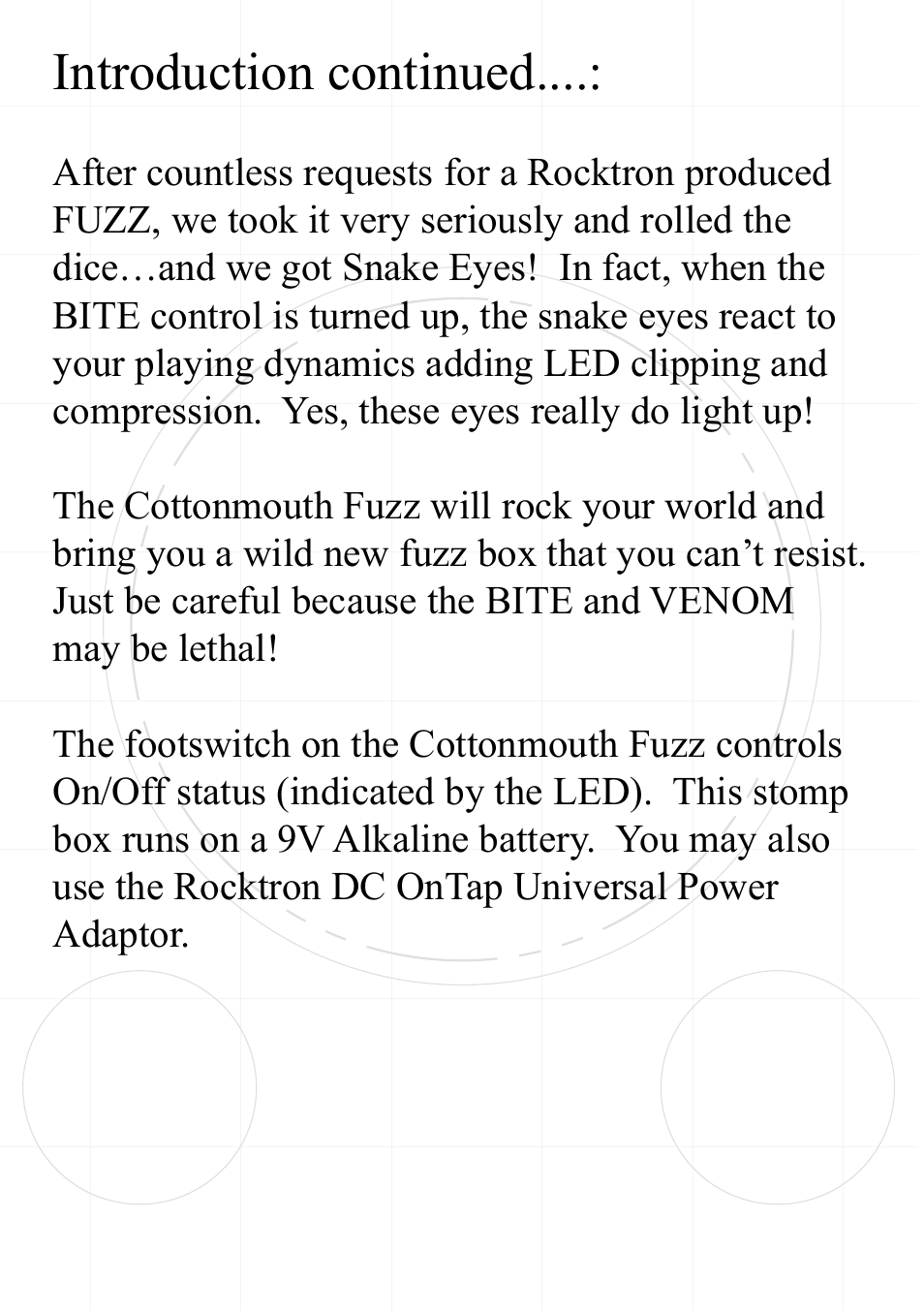 Introduction continued | Rocktron Cottonmouth Fuzz User Manual | Page 5 / 12