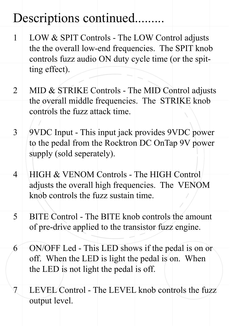 Descriptions continued | Rocktron Cottonmouth Fuzz User Manual | Page 7 / 12