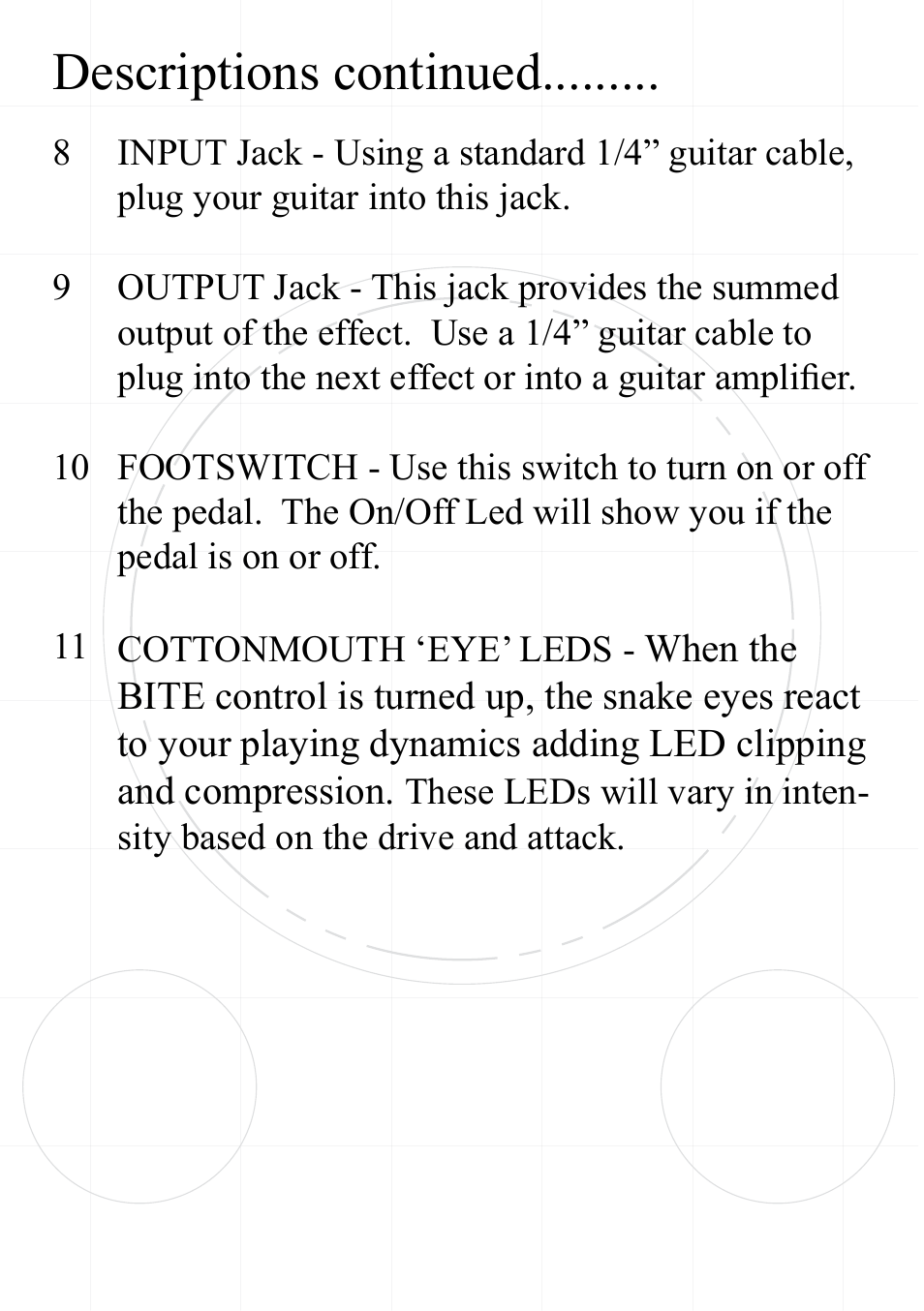 Descriptions continued | Rocktron Cottonmouth Fuzz User Manual | Page 8 / 12