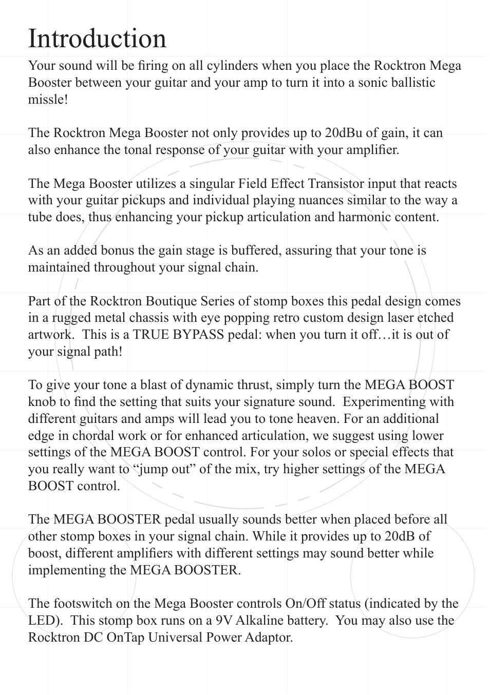 Introduction | Rocktron Mega Booster User Manual | Page 4 / 9