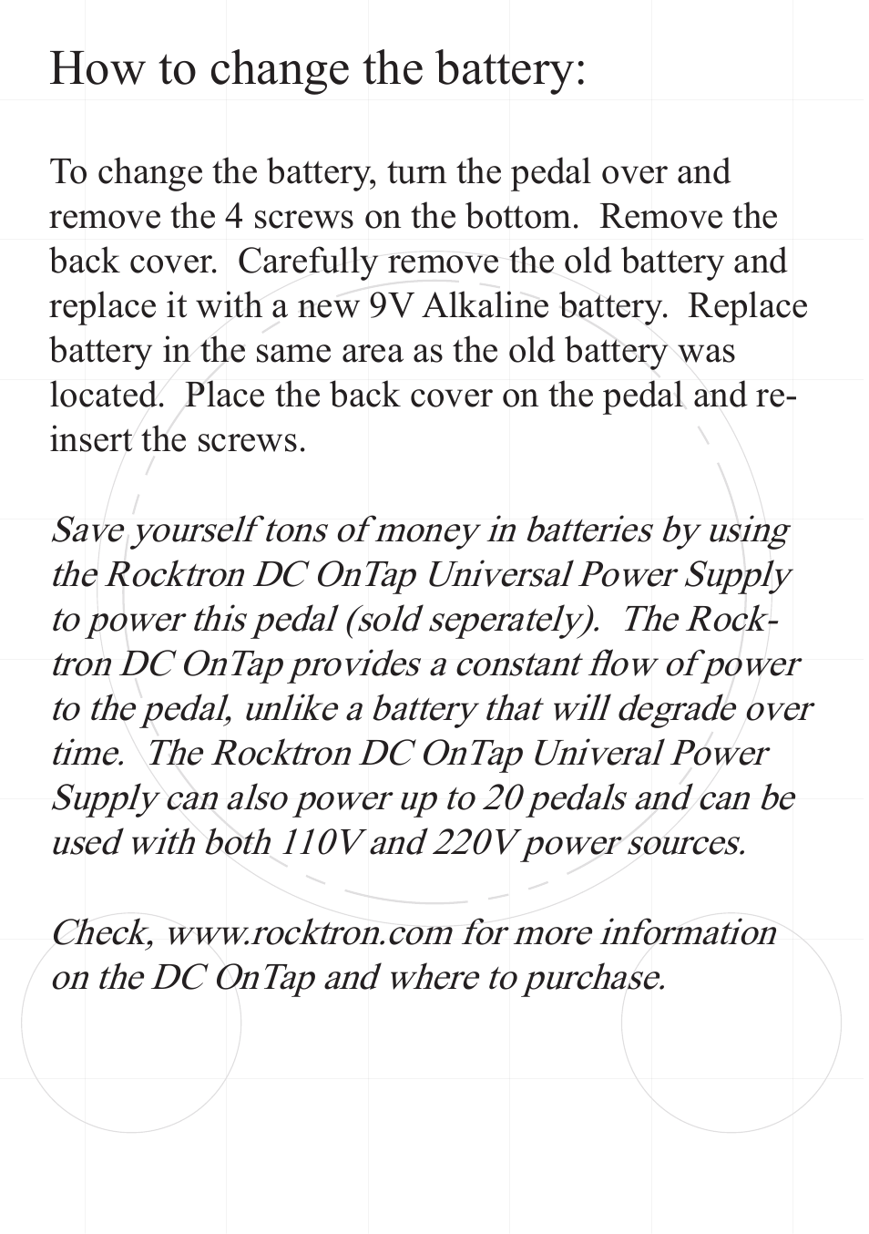 How to change the battery | Rocktron VII Deadly Sins Auto Wah User Manual | Page 11 / 12