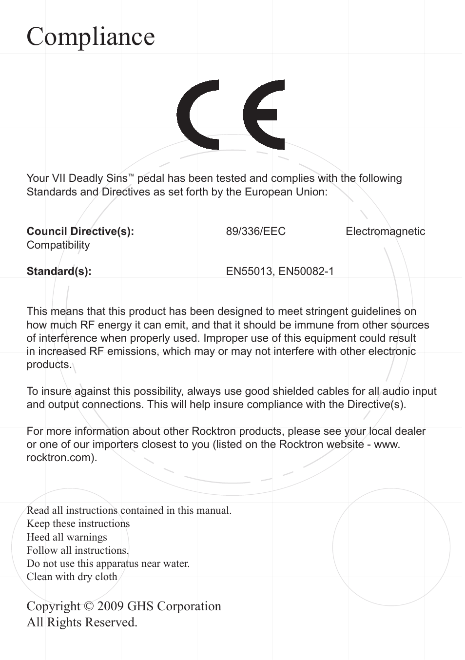 Compliance | Rocktron VII Deadly Sins Auto Wah User Manual | Page 2 / 12
