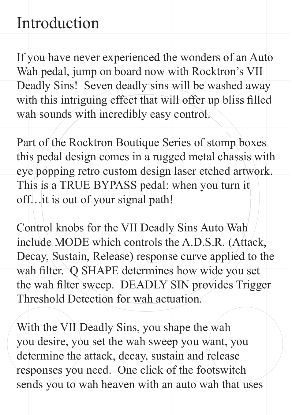 Introduction | Rocktron VII Deadly Sins Auto Wah User Manual | Page 4 / 12