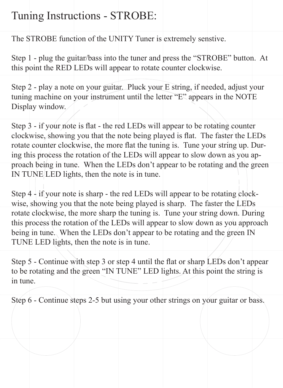 Tuning instructions - strobe | Rocktron Unity Tuner User Manual | Page 11 / 16