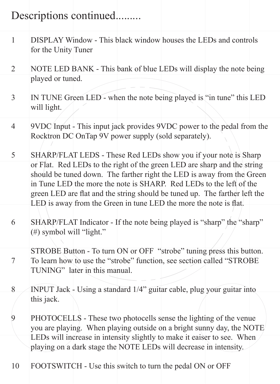 Descriptions continued | Rocktron Unity Tuner User Manual | Page 6 / 16