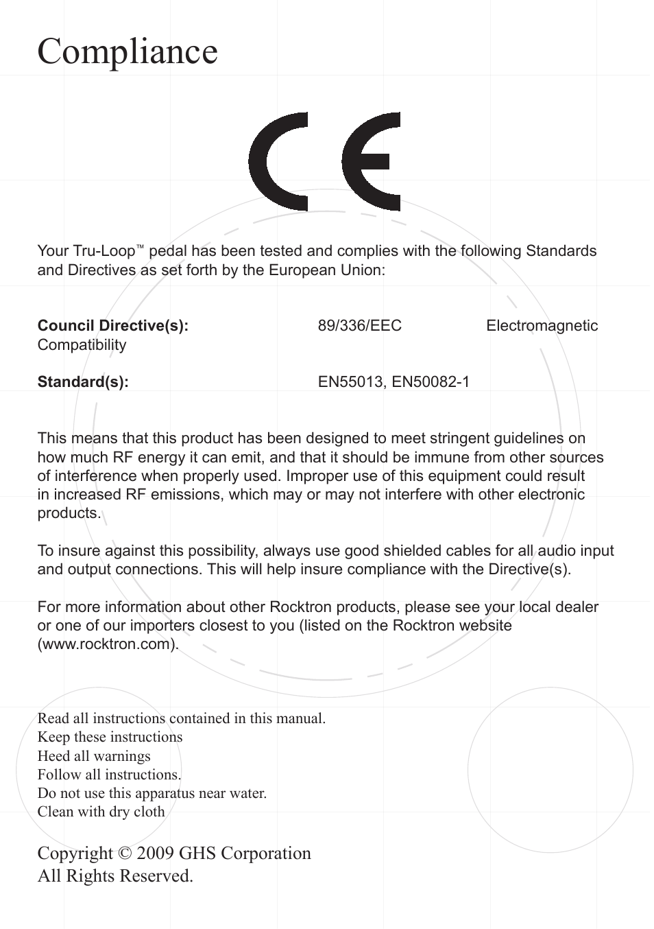 Compliance | Rocktron Tru-Loop User Manual | Page 2 / 9