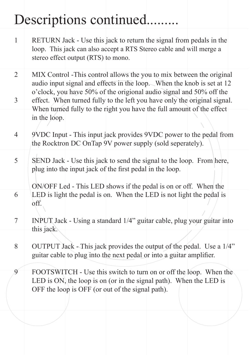 Descriptions continued | Rocktron Tru-Loop User Manual | Page 6 / 9