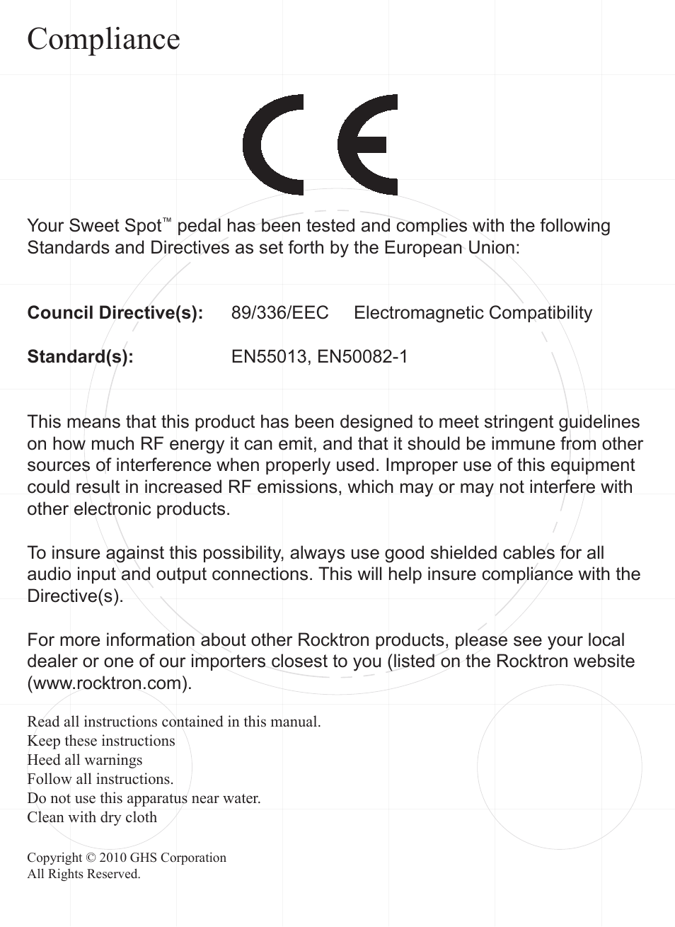 Compliance | Rocktron Sweet Spot User Manual | Page 2 / 11