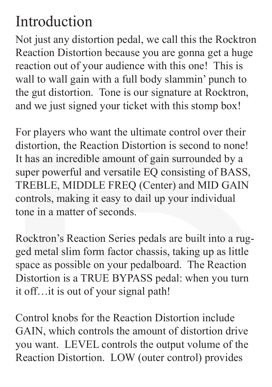 Introduction | Rocktron Reaction Distortion 1 User Manual | Page 4 / 12
