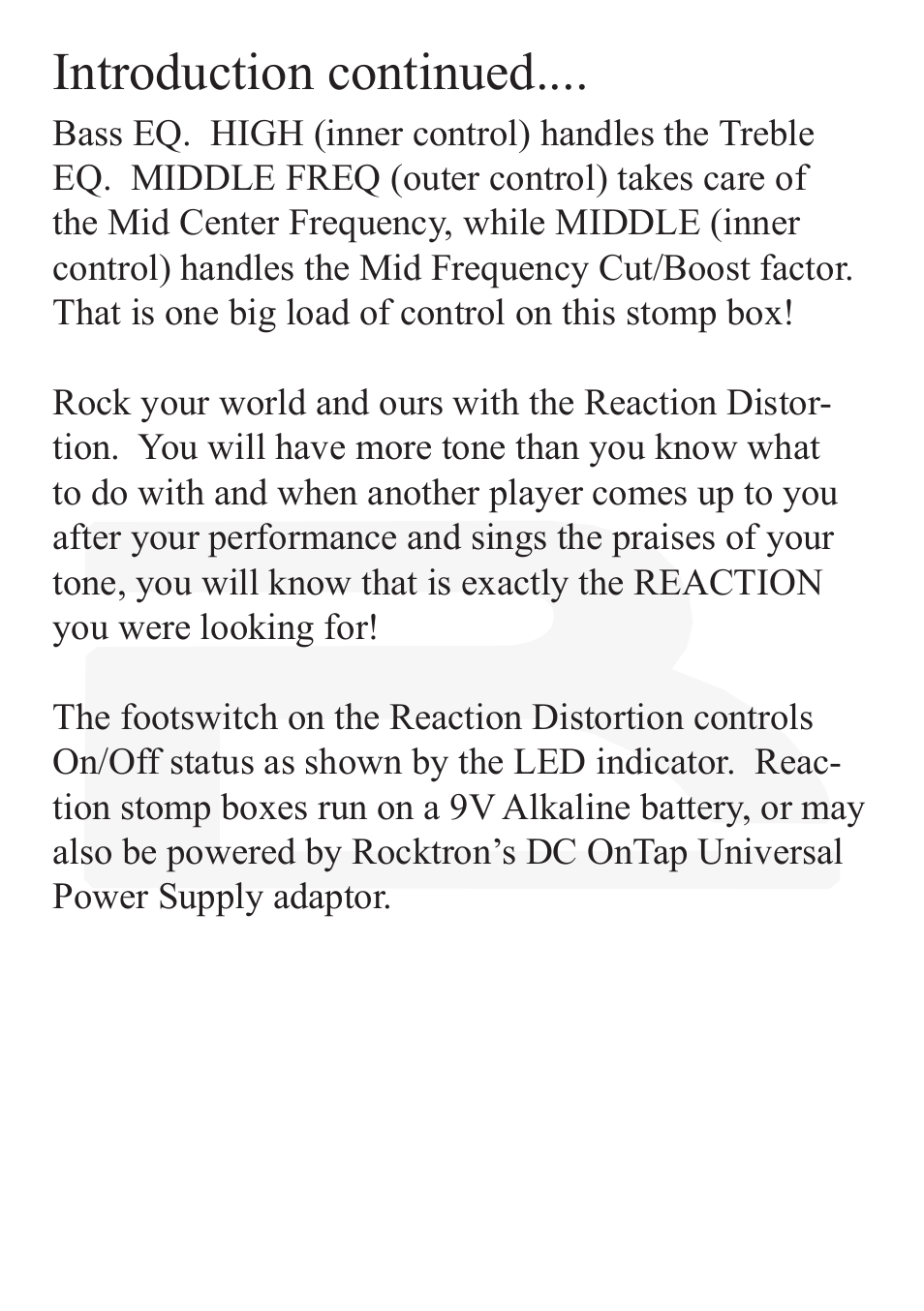 Introduction continued | Rocktron Reaction Distortion 1 User Manual | Page 5 / 12