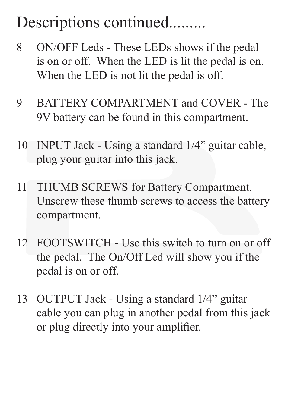 Descriptions continued | Rocktron Reaction Distortion 1 User Manual | Page 8 / 12