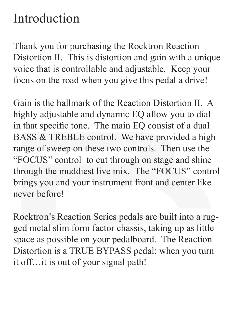 Introduction | Rocktron Reaction Distortion 2 User Manual | Page 4 / 12