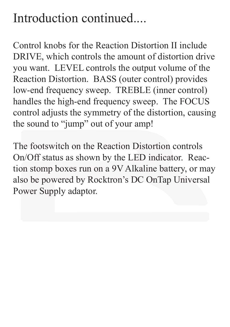 Introduction continued | Rocktron Reaction Distortion 2 User Manual | Page 5 / 12