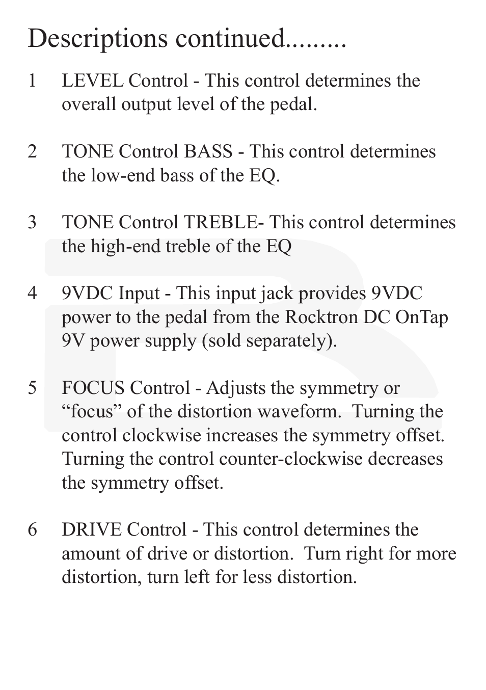 Descriptions continued | Rocktron Reaction Distortion 2 User Manual | Page 7 / 12