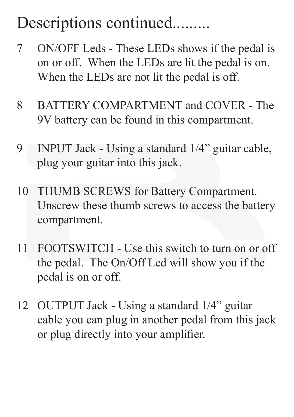 Descriptions continued | Rocktron Reaction Distortion 2 User Manual | Page 8 / 12