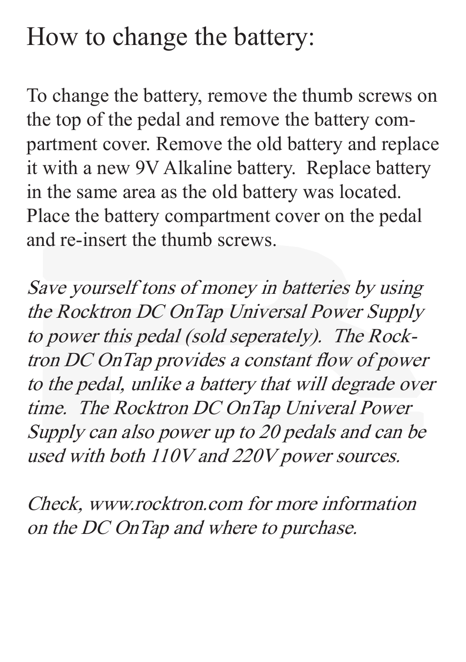 How to change the battery | Rocktron Reaction HUSH User Manual | Page 15 / 16