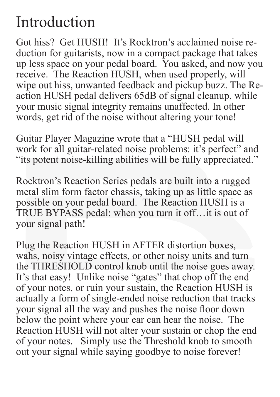 Introduction | Rocktron Reaction HUSH User Manual | Page 4 / 16