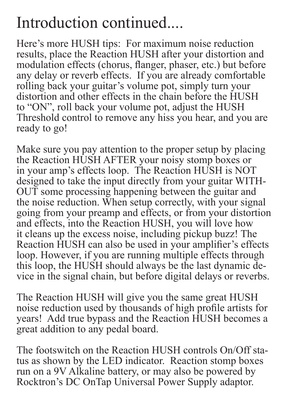 Introduction continued | Rocktron Reaction HUSH User Manual | Page 5 / 16