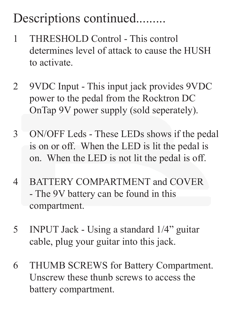 Descriptions continued | Rocktron Reaction HUSH User Manual | Page 7 / 16